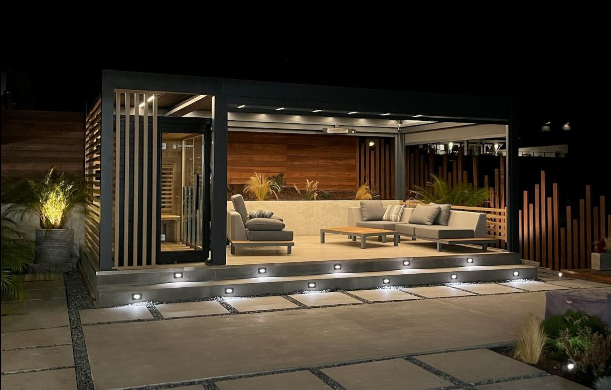 Pergola with perimeter lighting at night